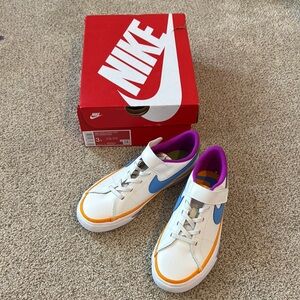 Nike Kids' White Sneakers with Blue and Purple Highlights